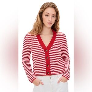 La Ligne Mini Marina Cropped Cardigan. Red Fine Stripe. L. NWT